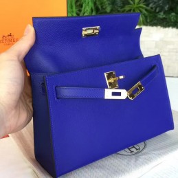 Replica Hermes Cobalt Blue Kelly Pochette Smooth Leather Gold Hardware Bag