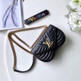 Replica Louis Vuitton Black Quilted Rainbow Trim New Wave Chain Bag PM