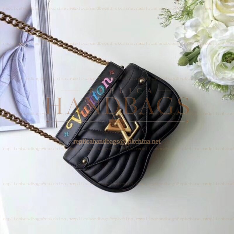 Replica Louis Vuitton Black Quilted Rainbow Trim New Wave Chain Bag PM