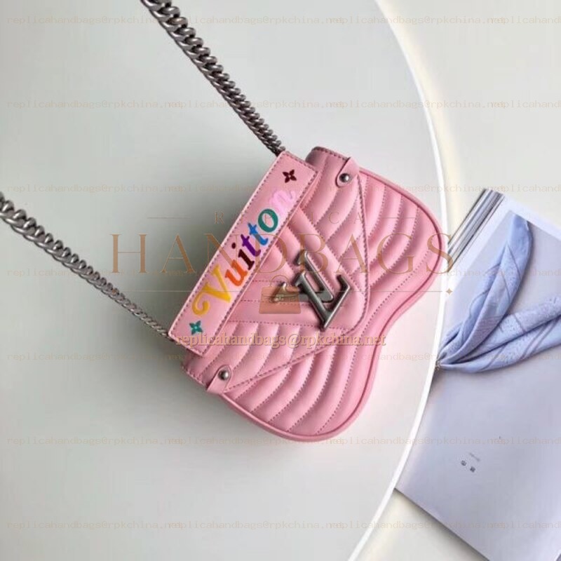 Replica Louis Vuitton Pale Pink Quilted Rainbow Trim New Wave Chain Bag PM