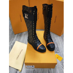 Replica Louis Vuitton Black Brown Monogram Knee-High Boots