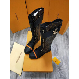 Replica Louis Vuitton Black Brown Monogram Knee-High Boots