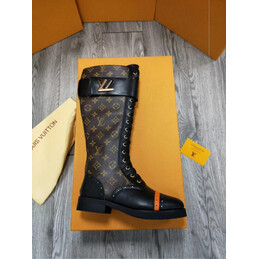 Replica Louis Vuitton Black Brown Monogram Knee-High Boots