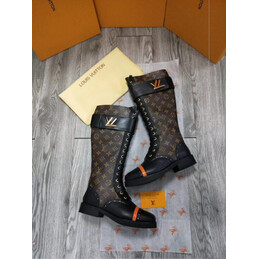 Replica Louis Vuitton Black Brown Monogram Knee-High Boots