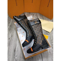 Replica Louis Vuitton Black Brown Monogram Knee-High Boots