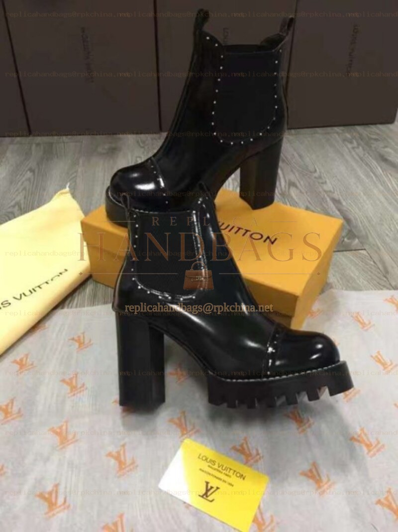 Replica Louis Vuitton Black Studded LVXLOL Star Trail Ankle Boots