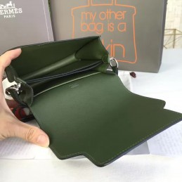 Replica Hermes Olive Green Roulis 18 Bag Palladium Chain