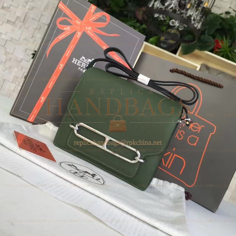 Replica Hermes Olive Green Roulis 18 Bag Palladium Chain