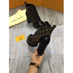 Replica Louis Vuitton Brown Monogram Platform Star Trail Ankle Boots