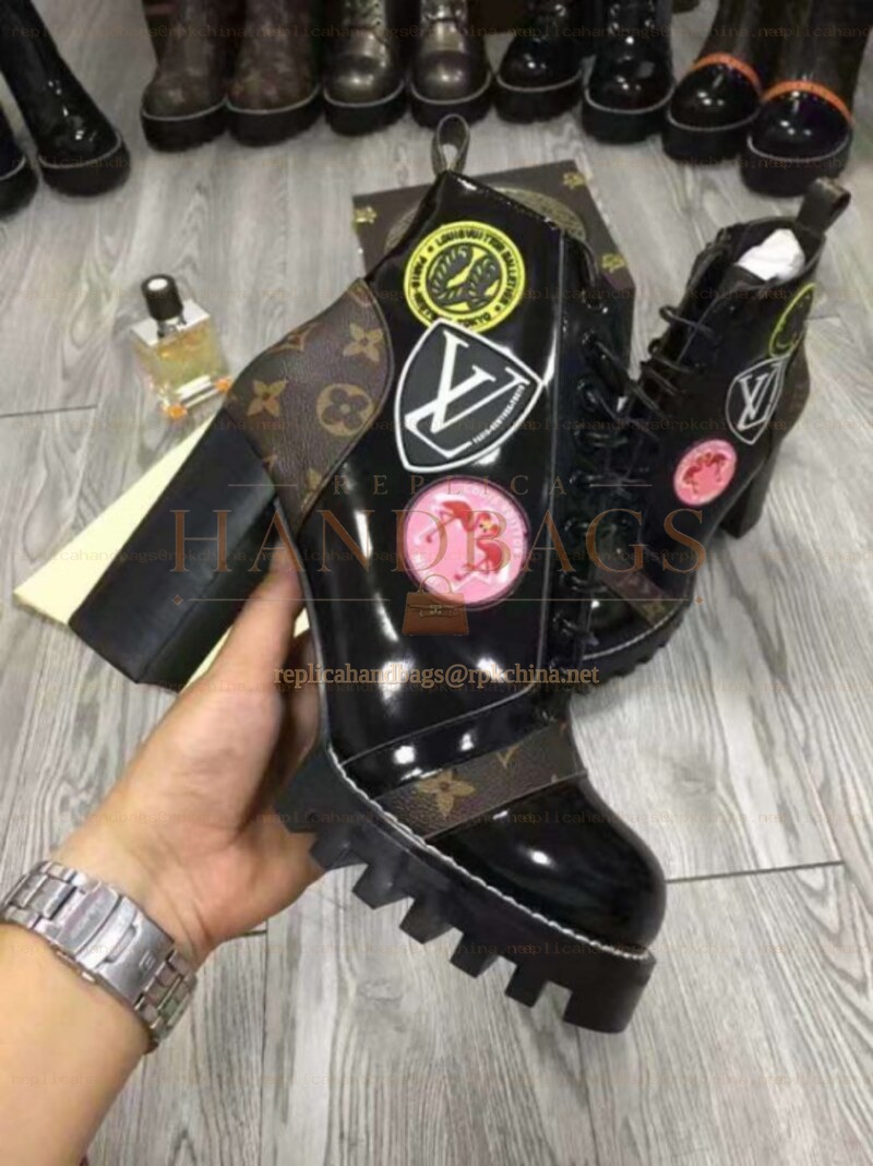 Replica Louis Vuitton Black Brown Graphic Star Trail Ankle Boots