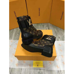 Replica Louis Vuitton Brown Monogram Black Wonderland Flat Ranger Boots