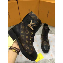 Replica Louis Vuitton Brown Monogram Black Wonderland Flat Ranger Boots