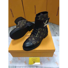 Replica Louis Vuitton Brown Monogram Black Wonderland Flat Ranger Boots