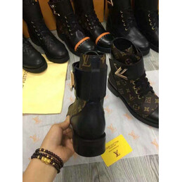 Replica Louis Vuitton Brown Monogram Black Wonderland Flat Ranger Boots
