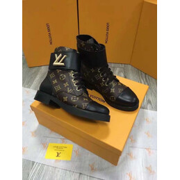 Replica Louis Vuitton Brown Monogram Black Wonderland Flat Ranger Boots