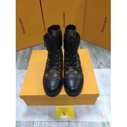 Replica Louis Vuitton Brown Monogram Black Wonderland Flat Ranger Boots