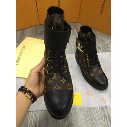 Replica Louis Vuitton Brown Monogram Black Wonderland Flat Ranger Boots