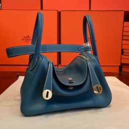 Replica Hermes Blue Lindy 26 Gold Hardware Bag