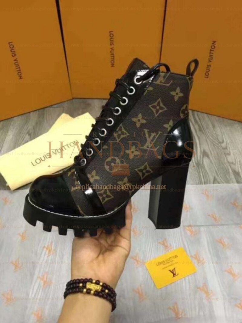 Replica Louis Vuitton Brown Monogram Lace-Up Star Trail Ankle Boots