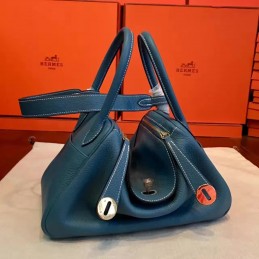 Replica Hermes Blue Lindy 26 Gold Hardware Bag