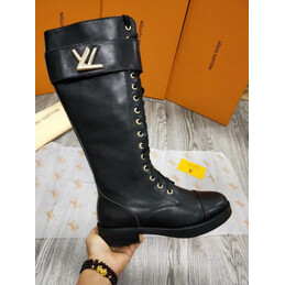 Replica Louis Vuitton Black White Lace-Up Knee-High Boots