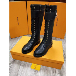Replica Louis Vuitton Black White Lace-Up Knee-High Boots