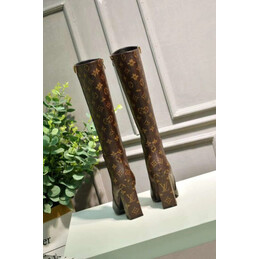 Replica Louis Vuitton Black Brown Monogram Block Heel Knee-High Boots