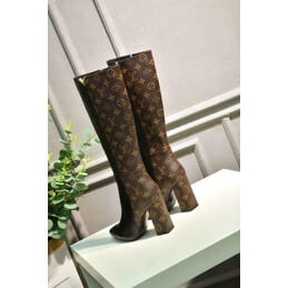 Replica Louis Vuitton Black Brown Monogram Block Heel Knee-High Boots