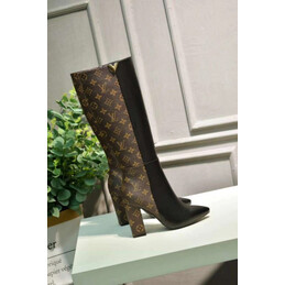 Replica Louis Vuitton Black Brown Monogram Block Heel Knee-High Boots