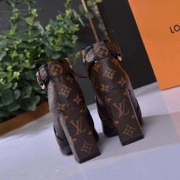 Replica Louis Vuitton Black Brown Monogram Block Heel Ankle Boots