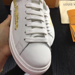 Replica Louis Vuitton White Gold Script Low-Top Sneakers