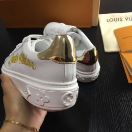 Replica Louis Vuitton White Gold Script Low-Top Sneakers