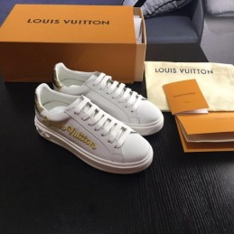 Replica Louis Vuitton White Gold Script Low-Top Sneakers
