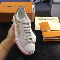 Replica Louis Vuitton White Gold Script Low-Top Sneakers