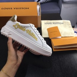Replica Louis Vuitton White Gold Script Low-Top Sneakers