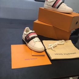 Replica Louis Vuitton White Red Black Strap Sneakers