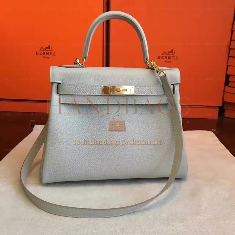 Replica Hermes Light Gray Kelly 28 Gold Hardware Bag