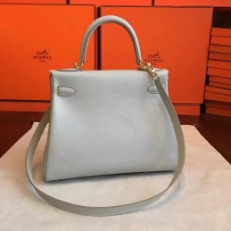 Replica Hermes Light Gray Kelly 28 Gold Hardware Bag