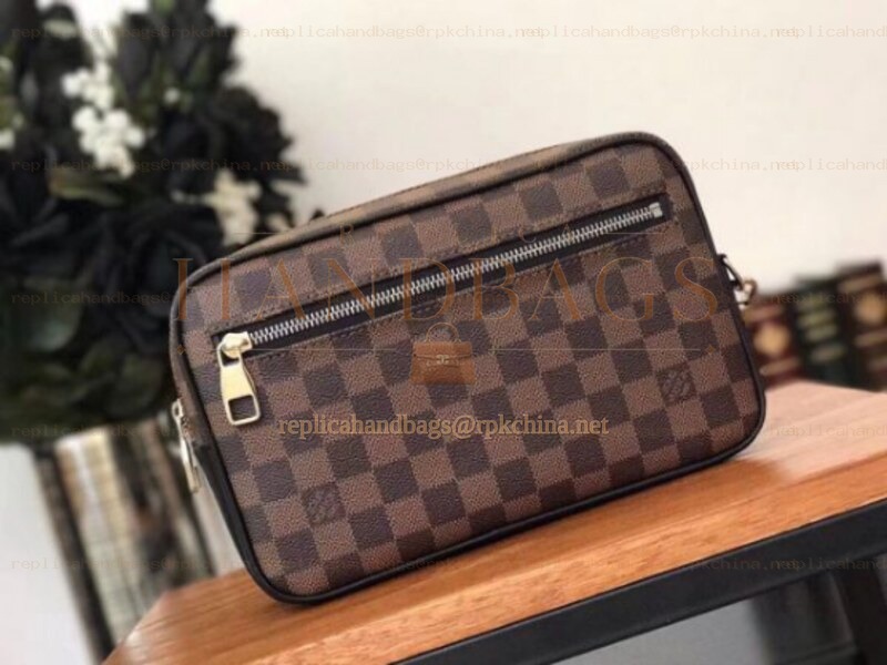 Replica Louis Vuitton Brown Damier Ebene Kasai Clutch