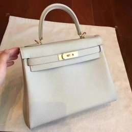 Replica Hermes Light Gray Kelly 28 Gold Hardware Bag
