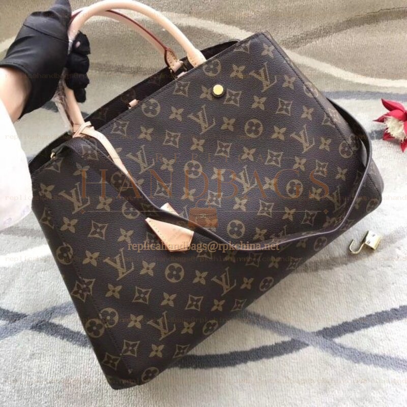 Replica Louis Vuitton Brown Monogram Beige Trim Montaigne GM