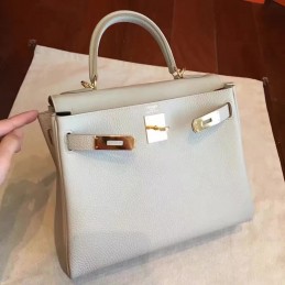 Replica Hermes Light Gray Kelly 28 Gold Hardware Bag