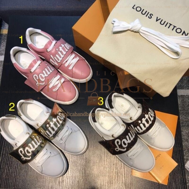 Replica Louis Vuitton Pink White Script Low-Top Sneakers