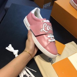 Replica Louis Vuitton Pink White Script Low-Top Sneakers
