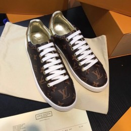 Replica Louis Vuitton Brown Monogram Gold Low-Top Sneakers
