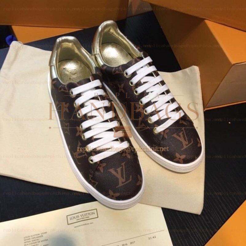 Replica Louis Vuitton Brown Monogram Gold Low-Top Sneakers
