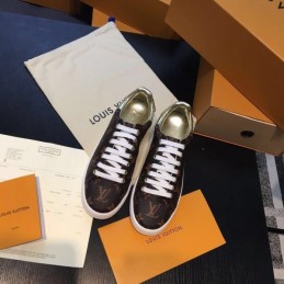 Replica Louis Vuitton Brown Monogram Gold Low-Top Sneakers