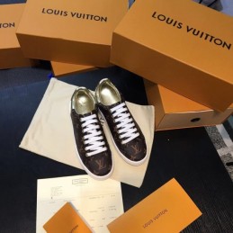 Replica Louis Vuitton Brown Monogram Gold Low-Top Sneakers