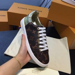 Replica Louis Vuitton Brown Monogram Gold Low-Top Sneakers