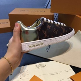 Replica Louis Vuitton Brown Monogram Gold Low-Top Sneakers